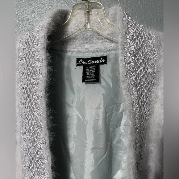 Vtg Lee Sands ANGORA Rabbit Hair Open Front Cardigan Sweater Jacket O/S Plus EUC - Picture 4 of 14